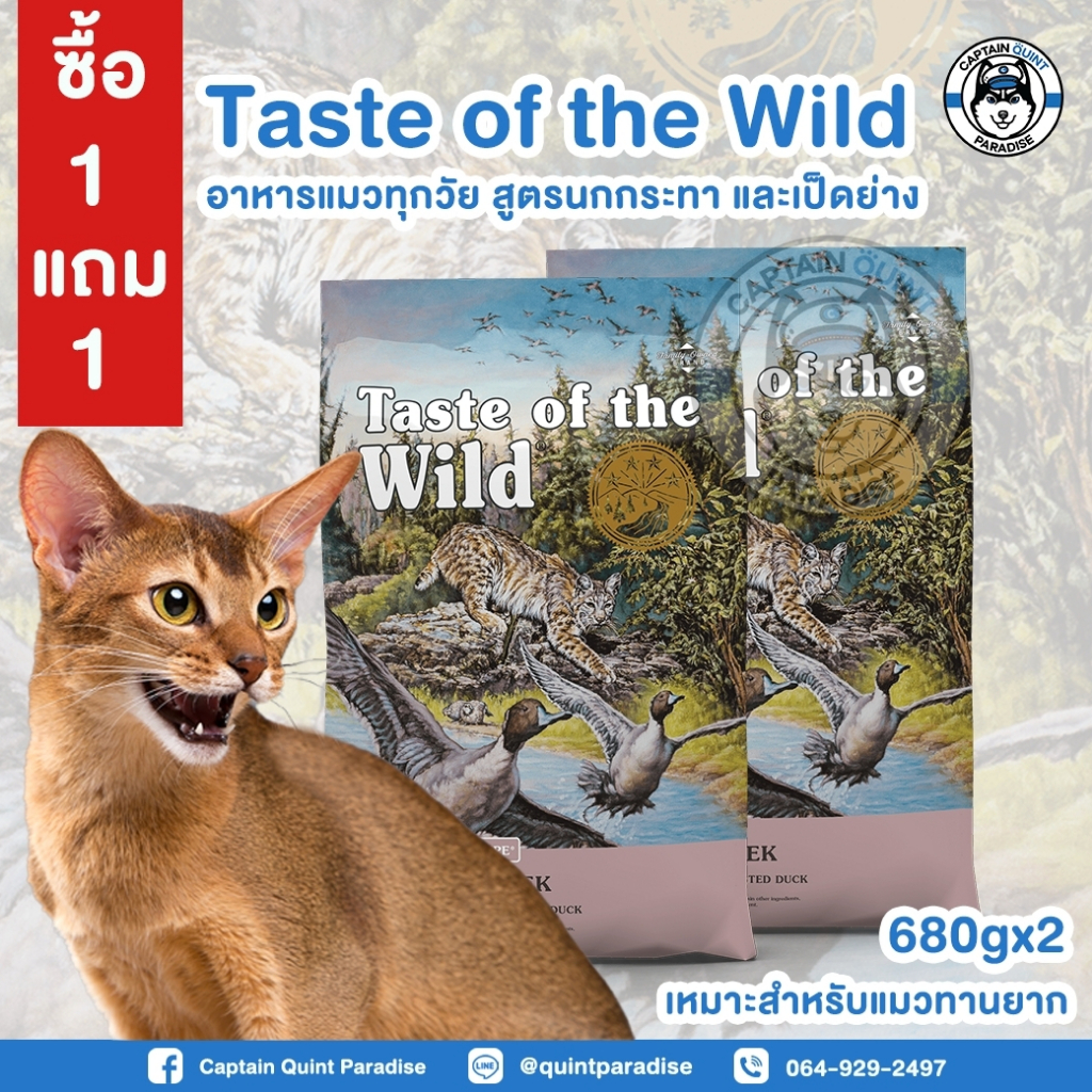 Taste of the Wild Lowland Creek Feline Recipe อาหารแมวสูตรนกกระทาและเป็ดย่าง แพ็คคู่ (680g.) 1แถม1