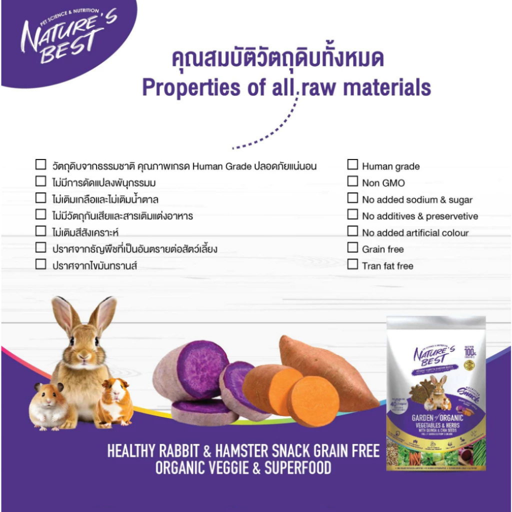 NatureBest : Organic veggies & Superfood ขนมกระต่าย หนูแฮมสเตอร์และสัตว์ฟันแทะ "สูตรมันหวาน" 40G. - Image 5