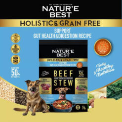 Nature Best : Dog Stew Beef สูตร Support gut health &Digestion ช่วยย่อยอาหาร ควบคุมน้ำหนัก เหมาะกับสุนัขแพ้ง่าย 70G.